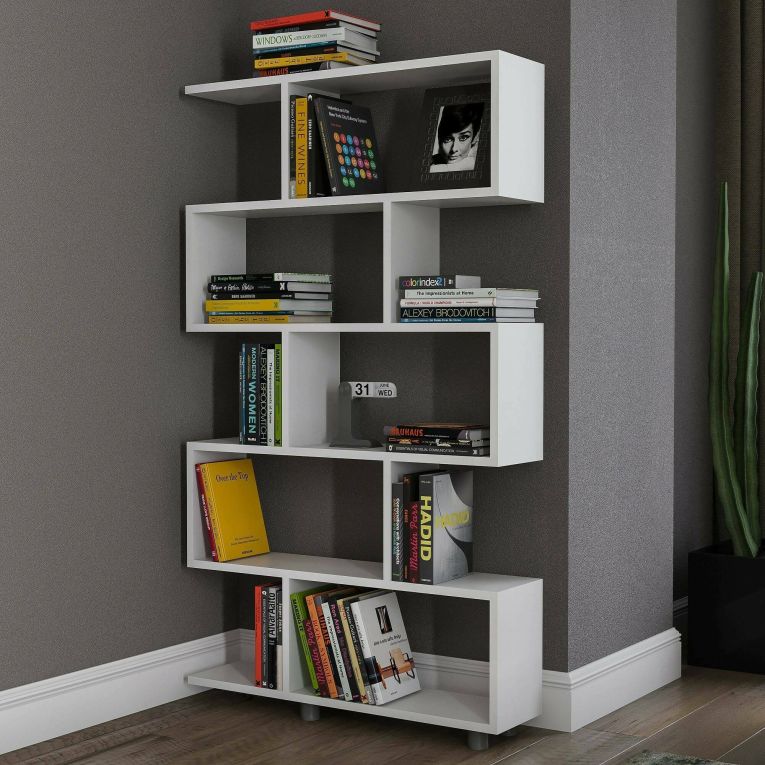 Libreria Hamal, Scaffale da ufficio, Mobile portalibri, Biblioteca, 90x20h156 cm, Bianco