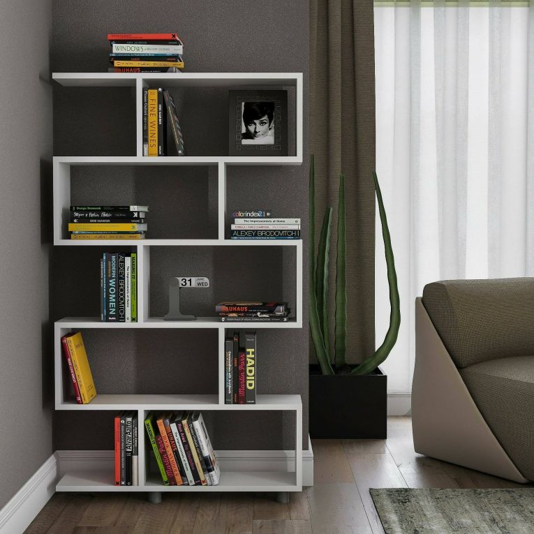Libreria Hamal, Scaffale da ufficio, Mobile portalibri, Biblioteca, 90x20h156 cm, Bianco