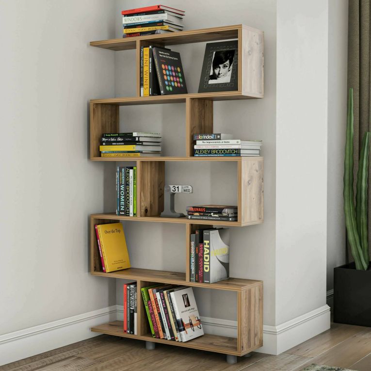 Libreria Hamal, Scaffale da ufficio, Mobile portalibri, Biblioteca, 90x20h156 cm, Quercia