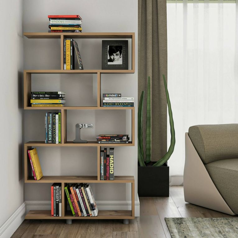 Libreria Hamal, Scaffale da ufficio, Mobile portalibri, Biblioteca, 90x20h156 cm, Quercia