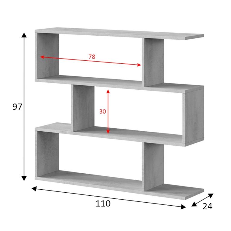 Libreria Hampton, Mobile portalibri bassa bifacciale, Scaffale con tre scomparti, Scaffale moderno da ufficio, 110x24h97 cm, Grigio cemento