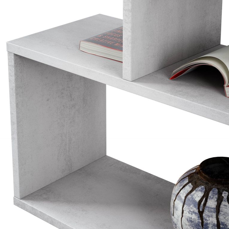 Libreria Hampton, Mobile portalibri bassa bifacciale, Scaffale con tre scomparti, Scaffale moderno da ufficio, 110x24h97 cm, Grigio cemento