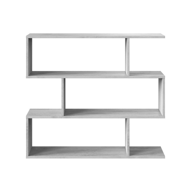 Libreria Hampton, Mobile portalibri bassa bifacciale, Scaffale con tre scomparti, Scaffale moderno da ufficio, 110x24h97 cm, Grigio cemento