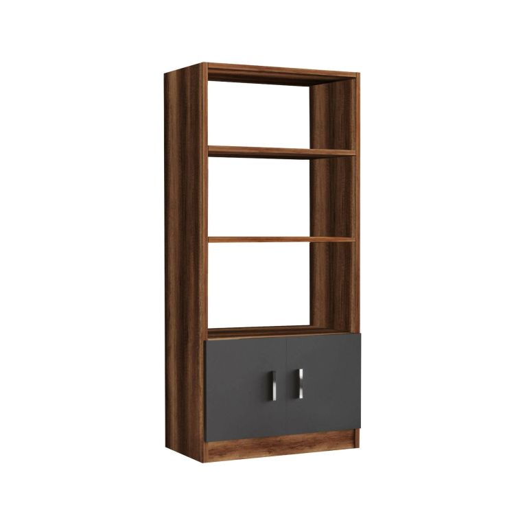 Libreria Haris, Scaffale da ufficio, Mobile portalibri, Biblioteca, 64x38 h140 cm, Noce e Antracite