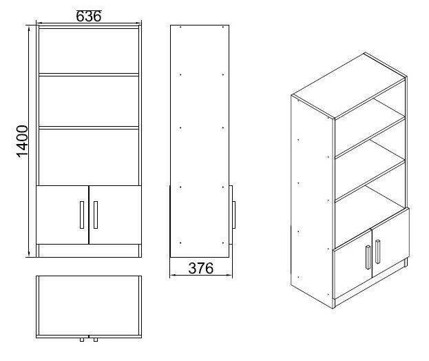 Libreria Haris, Scaffale da ufficio, Mobile portalibri, Biblioteca, 64x38 h140 cm, Noce e Antracite