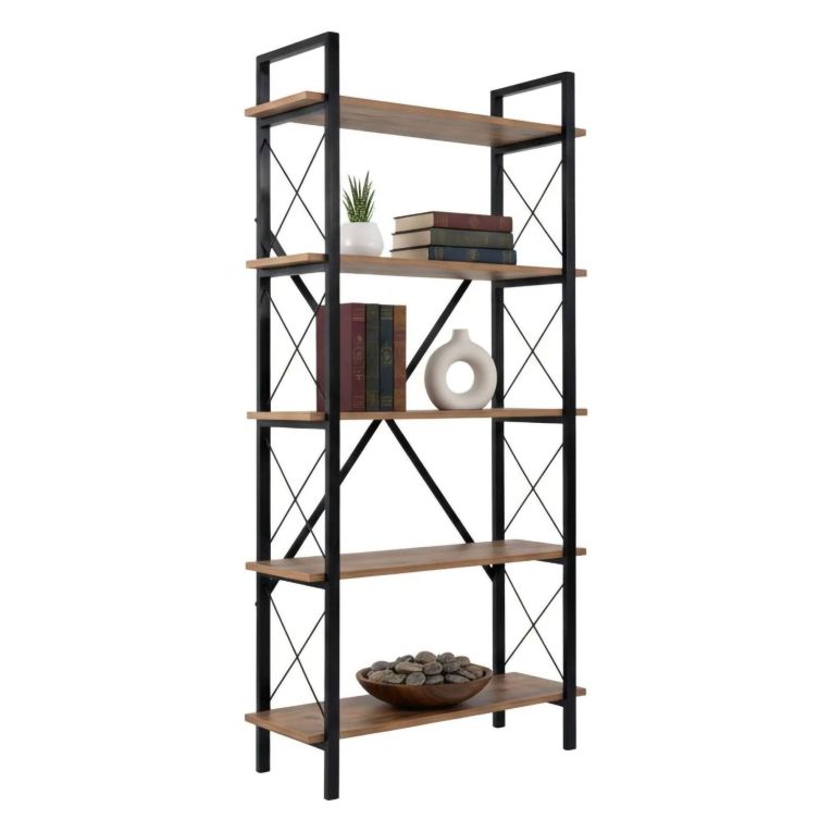Libreria in legno massello pino e nera 90x180h cm - Suriel