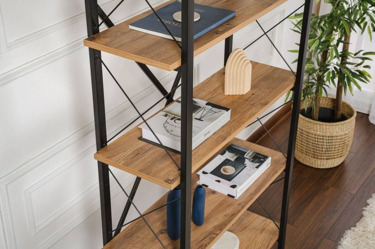 Libreria in legno massello pino e nera 90x180h cm - Suriel