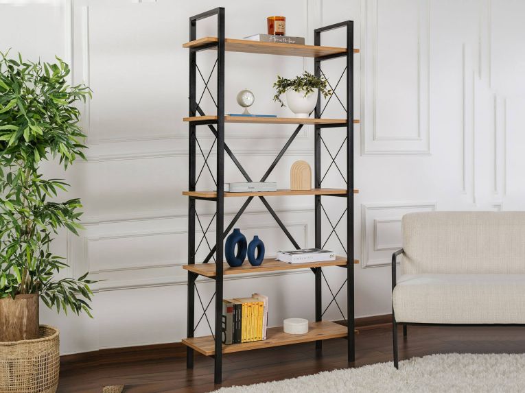 Libreria in legno massello pino e nera 90x180h cm - Suriel