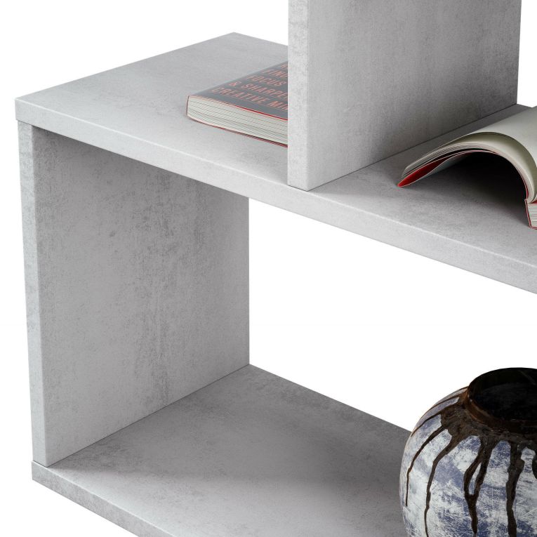 Libreria Joliet, Mobile portalibri alta bifacciale, Scaffale divisorio con 5 ripiani, Scaffale da ufficio moderno, 80x24h192 cm, Grigio cemento