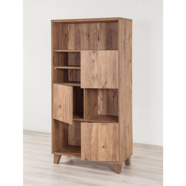 Libreria Justitia, Scaffale da ufficio, Mobile portalibri, Biblioteca, 80x36 h155 cm, Quercia