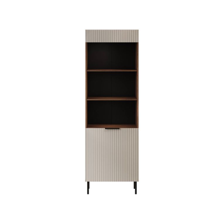 Libreria Lourosa, Mobile portalibri con vani aperti e un'anta, Design moderno e minimale, 185x42 h60 cm, Noce e Beige