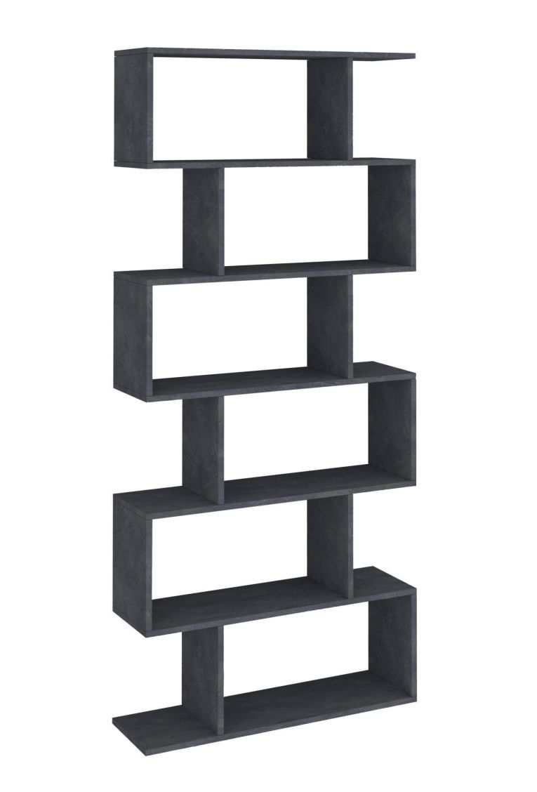 Libreria Lucio, Mobile con ripiani, Biblioteca da ufficio, 100% Made in Italy, cm 80x25h192, Ardesia