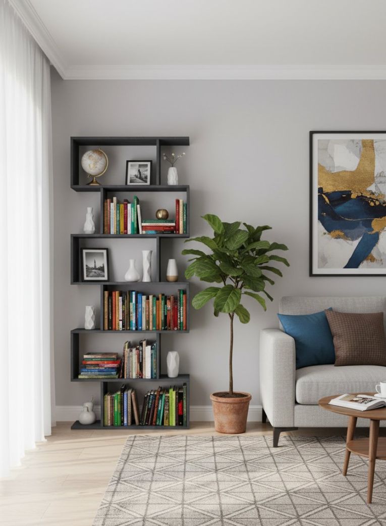 Libreria Lucio, Mobile con ripiani, Biblioteca da ufficio, 100% Made in Italy, cm 80x25h192, Ardesia