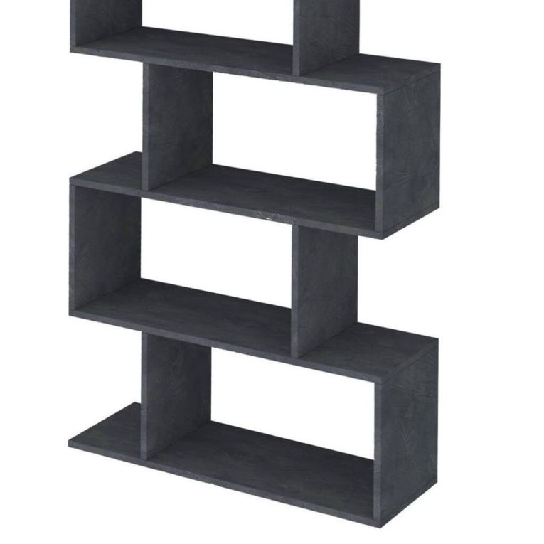 Libreria Lucio, Mobile con ripiani, Biblioteca da ufficio, 100% Made in Italy, cm 80x25h192, Ardesia