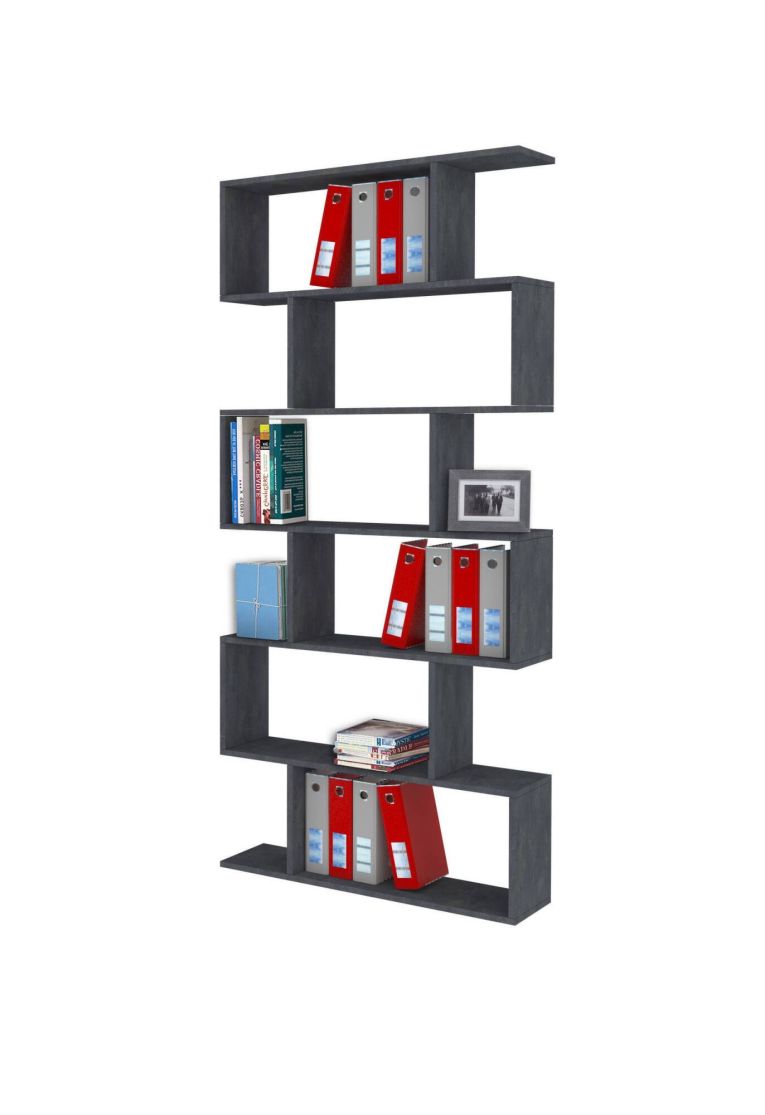 Libreria Lucio, Mobile con ripiani, Biblioteca da ufficio, 100% Made in Italy, cm 80x25h192, Ardesia