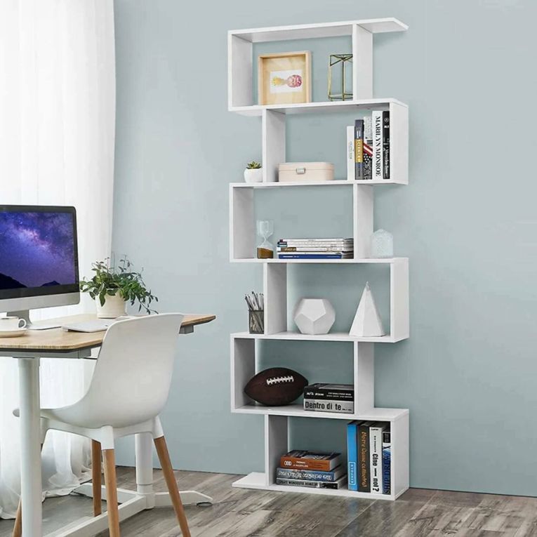 Libreria Lucio, Mobile con ripiani, Biblioteca da ufficio, 100% Made in Italy, cm 80x25h192, Bianco lucido
