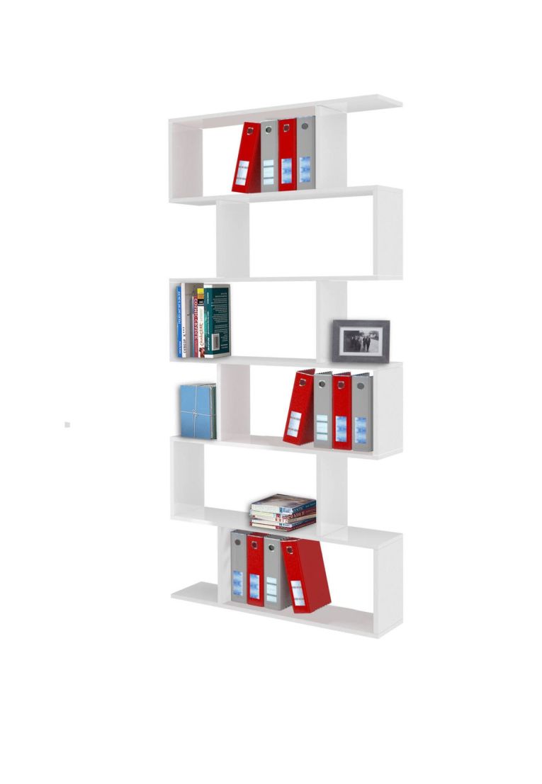 Libreria Lucio, Mobile con ripiani, Biblioteca da ufficio, 100% Made in Italy, cm 80x25h192, Bianco lucido