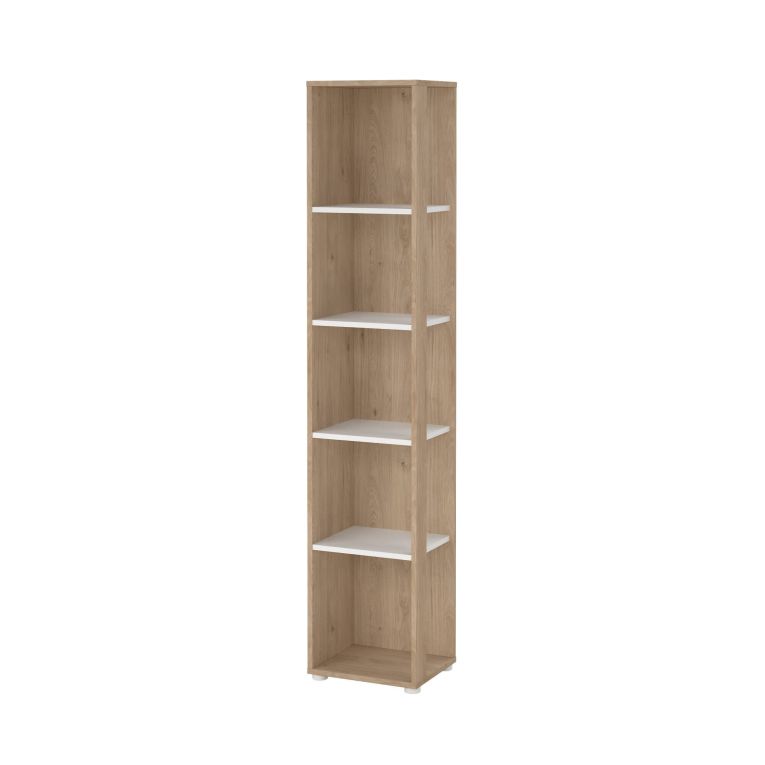 Libreria Marguerite, Scaffale da ufficio, Mobile portalibri, Biblioteca, 34x41 h205 cm, Rovere e Bianco
