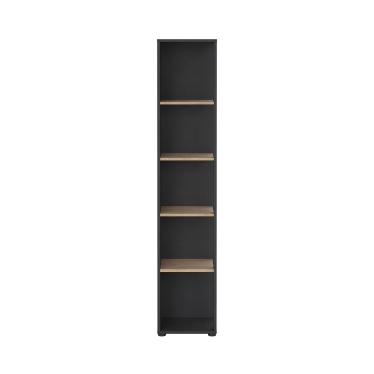 Libreria Marguerite, Scaffale da ufficio, Mobile portalibri, Biblioteca, 34x41 h205 cm, Rovere e Grigio