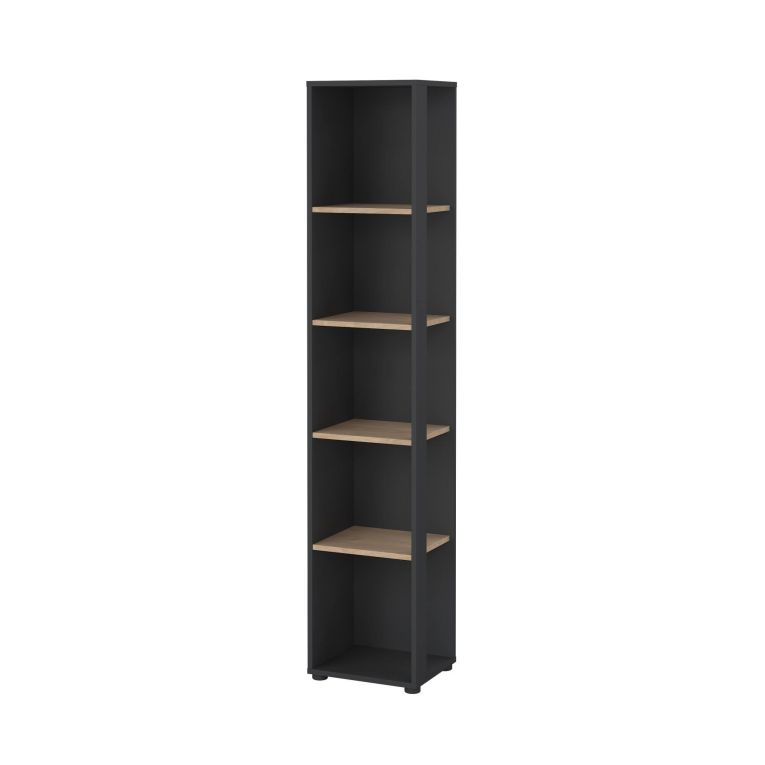 Libreria Marguerite, Scaffale da ufficio, Mobile portalibri, Biblioteca, 34x41 h205 cm, Rovere e Grigio