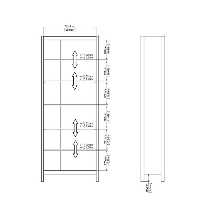 Libreria Mariette, Scaffale da ufficio, Mobile portalibri, Biblioteca, 33x78 h199 cm, Bianco