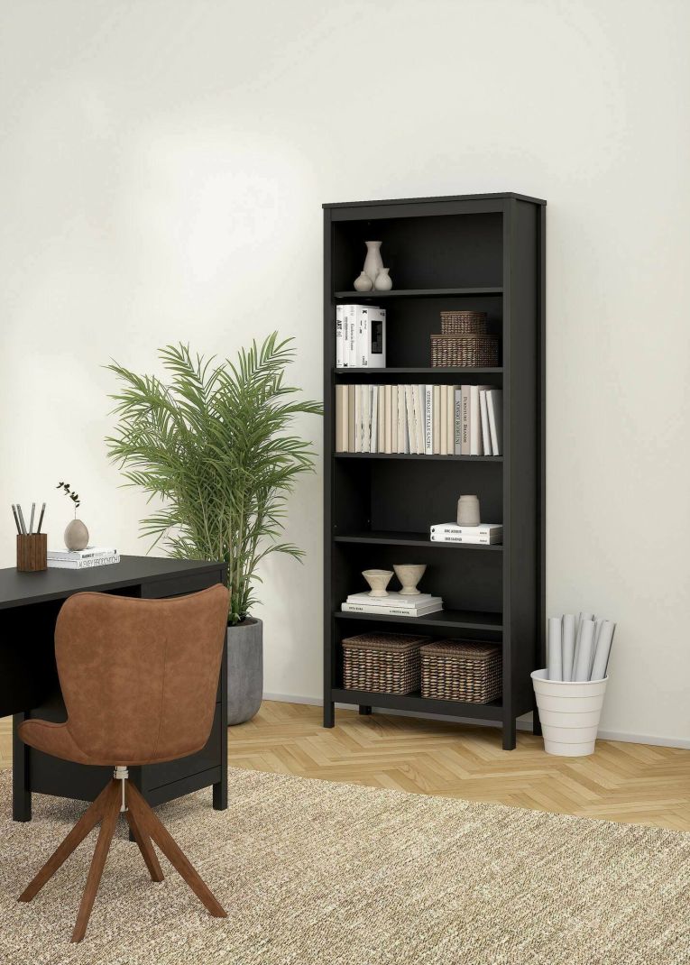 Libreria Mariette, Scaffale da ufficio, Mobile portalibri, Biblioteca, 33x78 h199 cm, Nero