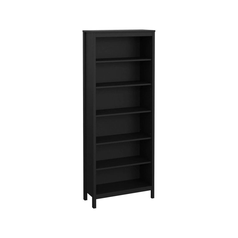 Libreria Mariette, Scaffale da ufficio, Mobile portalibri, Biblioteca, 33x78 h199 cm, Nero