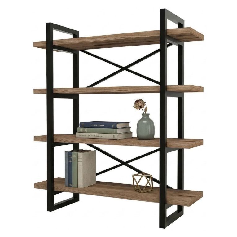 Libreria Marrone Nero 4 Ripiani Installazione Libera 106x33x120h cm, Materiale Struttura in Metallo - Inverigo