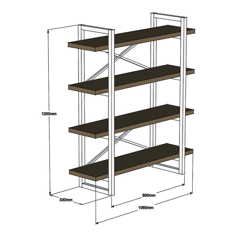 Libreria Marrone Nero 4 Ripiani Installazione Libera 106x33x120h cm, Materiale Struttura in Metallo - Inverigo