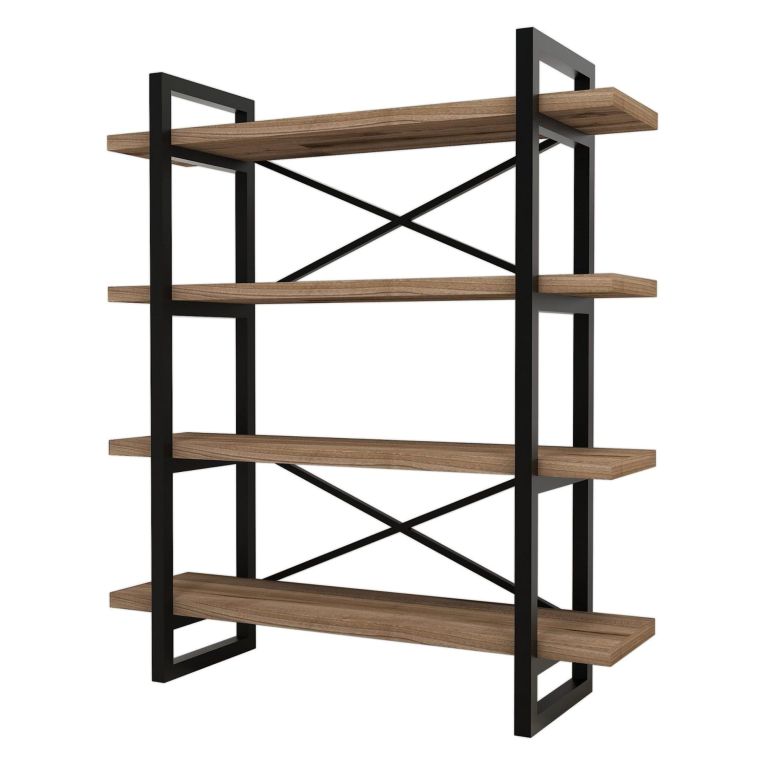 Libreria Marrone Nero 4 Ripiani Installazione Libera 106x33x120h cm, Materiale Struttura in Metallo - Inverigo