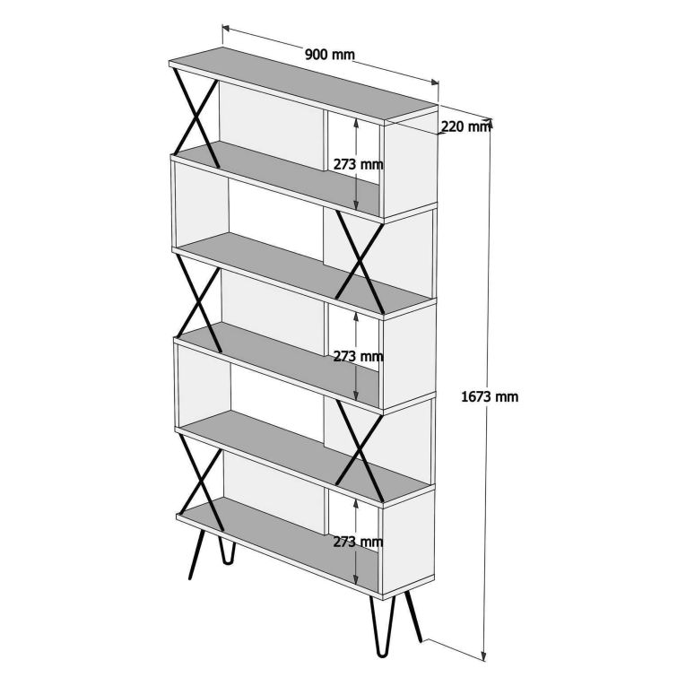 Libreria Marrone Noce 10 Ripiani Installazione Libera 90x22x167h cm, Struttura Verticale - Campagna