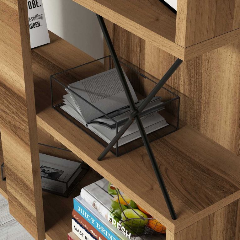 Libreria Marrone Noce 10 Ripiani Installazione Libera 90x22x167h cm, Struttura Verticale - Campagna