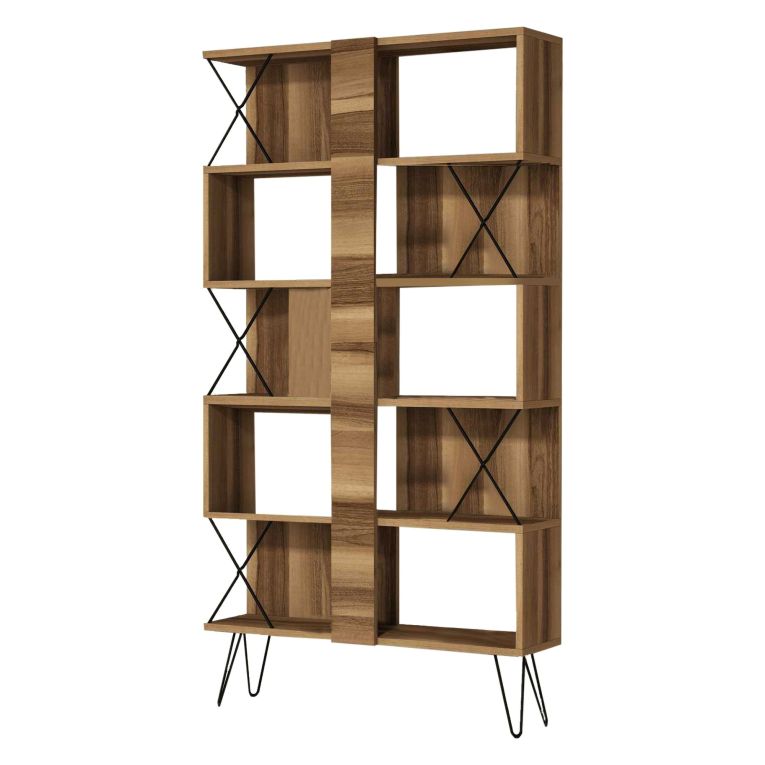 Libreria Marrone Noce 10 Ripiani Installazione Libera 90x22x167h cm, Struttura Verticale - Campagna