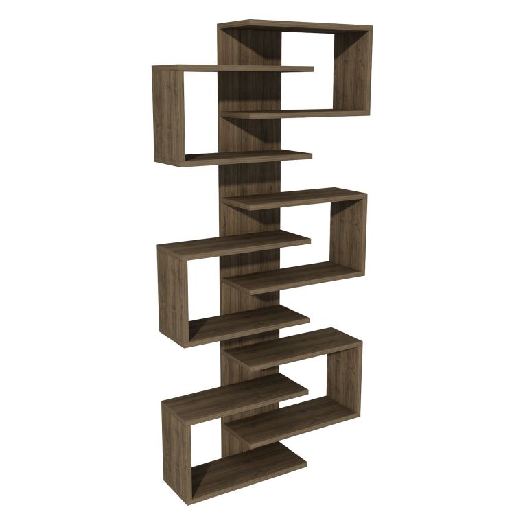 Libreria Marrone Noce 11 Ripiani Installazione Fissaggio al Muro 75x21x161h cm, Sfumatura Colore Struttura Noce - Trenzano