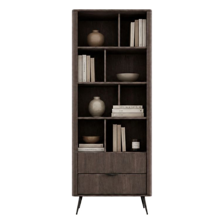 Libreria Marrone Noce 2 Cassetti 4 Ripiani 88x38x194h cm, con Piedini - Kada