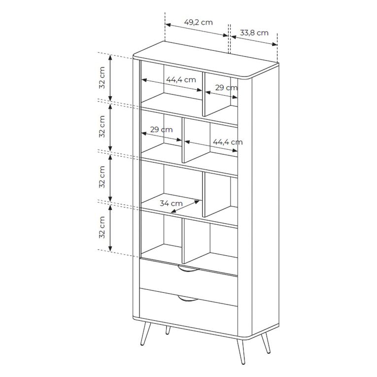 Libreria Marrone Noce 2 Cassetti 4 Ripiani 88x38x194h cm, con Piedini - Kada