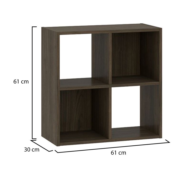 Libreria Marrone Noce 2 Ripiani Installazione a Terra 61x30x61h cm, Struttura Verticale - Liha