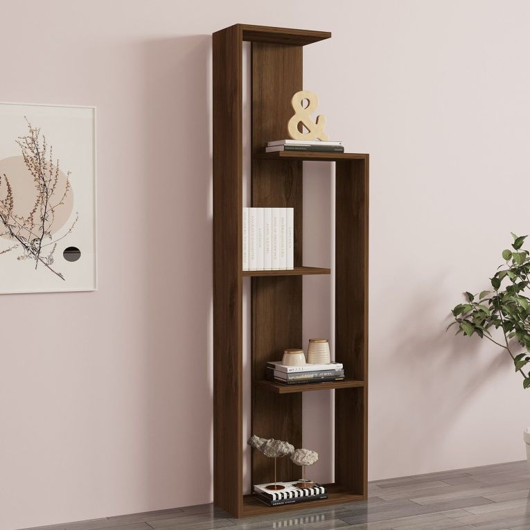 Libreria Marrone Noce 3 Ripiani Installazione Libera 50x20x160h cm, Sfumatura Colore Struttura Noce - Fiesole