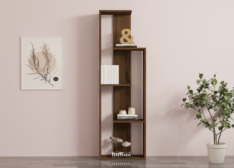 Libreria Marrone Noce 3 Ripiani Installazione Libera 50x20x160h cm, Sfumatura Colore Struttura Noce - Fiesole