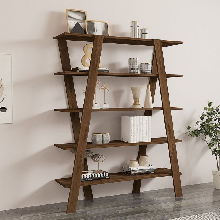 Libreria Marrone Noce 4 Ripiani Installazione Libera 120x25x150h cm, Struttura Verticale - Tertenia