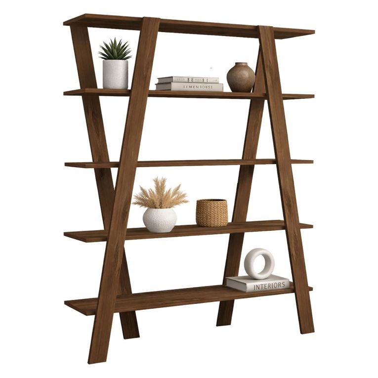 Libreria Marrone Noce 4 Ripiani Installazione Libera 120x25x150h cm, Struttura Verticale - Tertenia