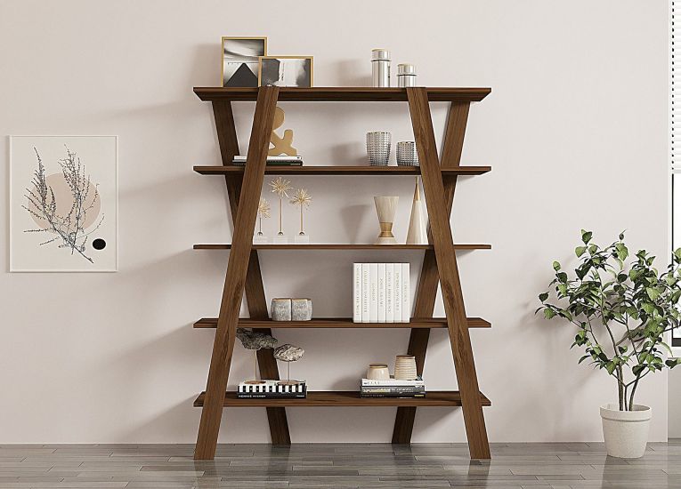Libreria Marrone Noce 4 Ripiani Installazione Libera 120x25x150h cm, Struttura Verticale - Tertenia