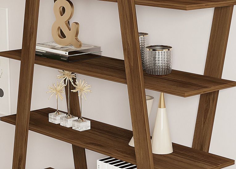 Libreria Marrone Noce 4 Ripiani Installazione Libera 120x25x150h cm, Struttura Verticale - Tertenia