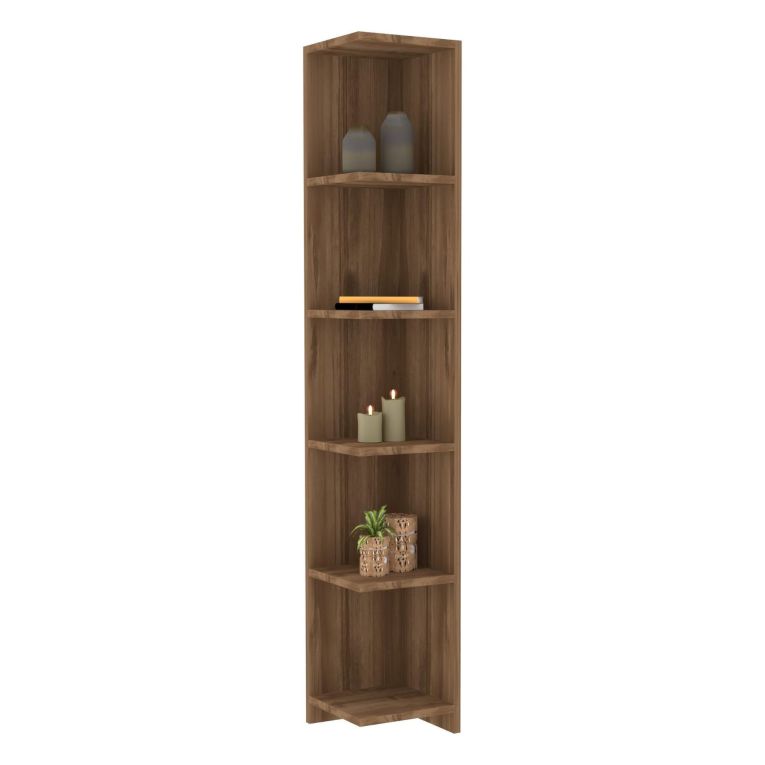Libreria Marrone Noce 5 Ripiani Installazione Libera 25x25x160h cm, Struttura Verticale - Tufillo