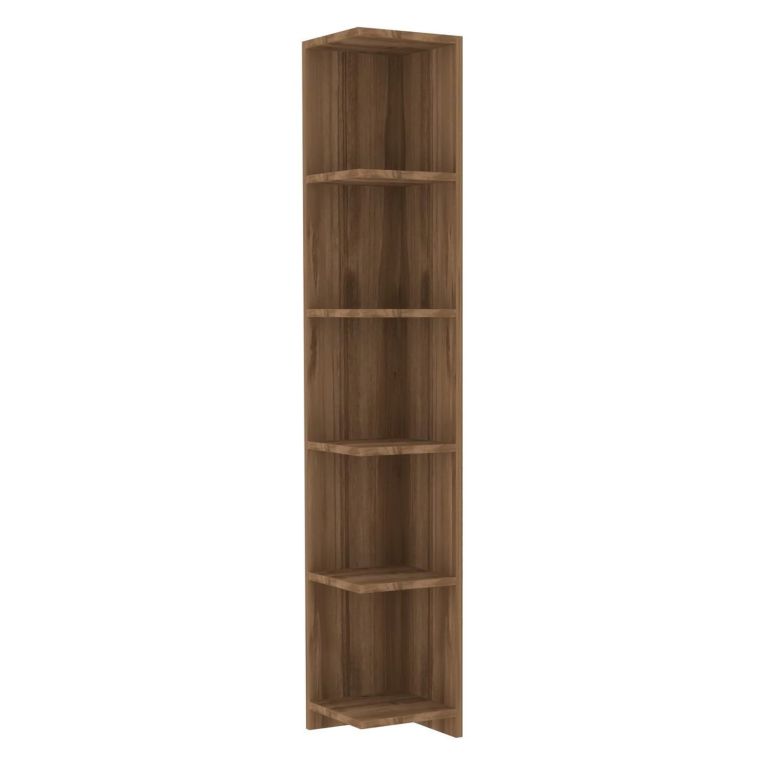 Libreria Marrone Noce 5 Ripiani Installazione Libera 25x25x160h cm, Struttura Verticale - Tufillo