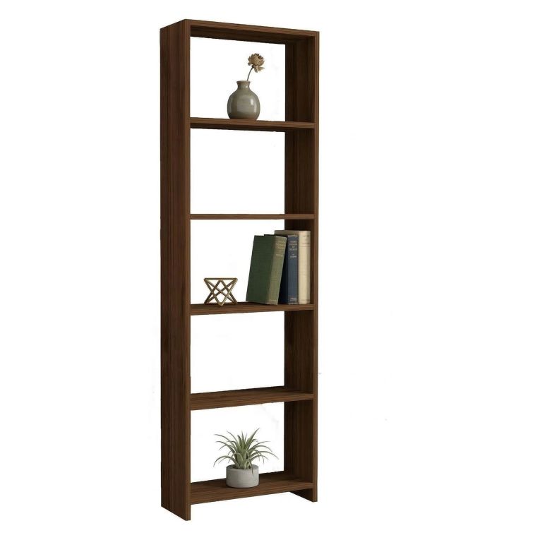 Libreria Marrone Noce 5 Ripiani Installazione Libera 50x20x160h cm, Struttura Verticale - Burcei
