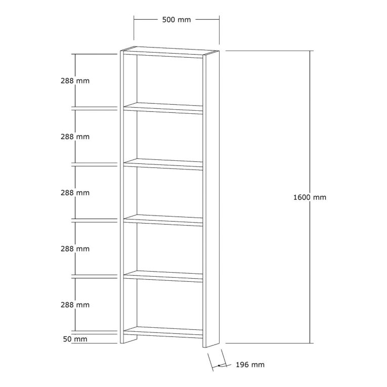 Libreria Marrone Noce 5 Ripiani Installazione Libera 50x20x160h cm, Struttura Verticale - Burcei