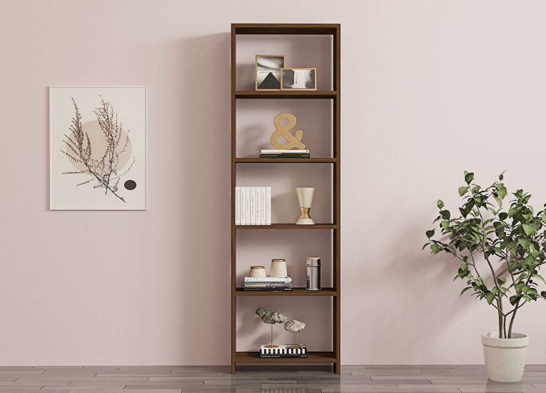 Libreria Marrone Noce 5 Ripiani Installazione Libera 50x20x160h cm, Struttura Verticale - Burcei