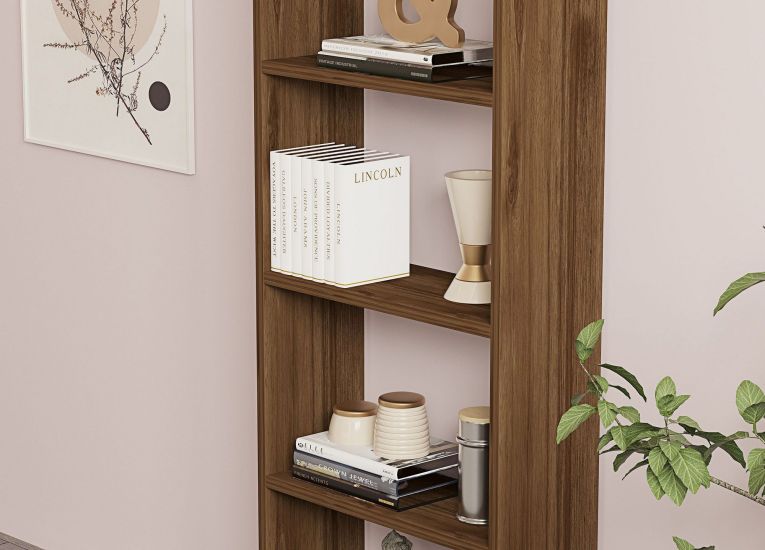 Libreria Marrone Noce 5 Ripiani Installazione Libera 50x20x160h cm, Struttura Verticale - Burcei