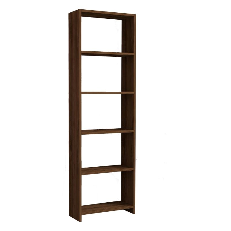 Libreria Marrone Noce 5 Ripiani Installazione Libera 50x20x160h cm, Struttura Verticale - Burcei